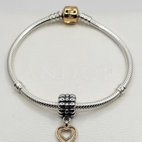 ❤️Authentic Pandora HEART BRACELET SET, With 14k Gold - Picture 1 of 9